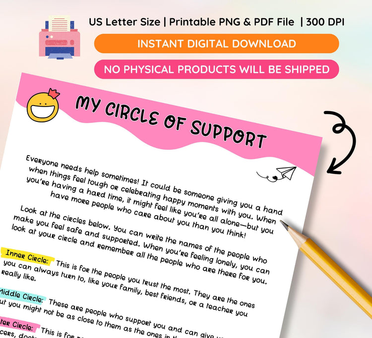 Circle of Support Worksheet: SEL Activity for Kids & Teens (Digital Download)