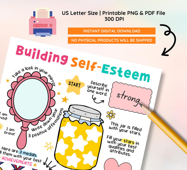 Self-Esteem Activities for Kids: Therapy Worksheets (Digital Download)