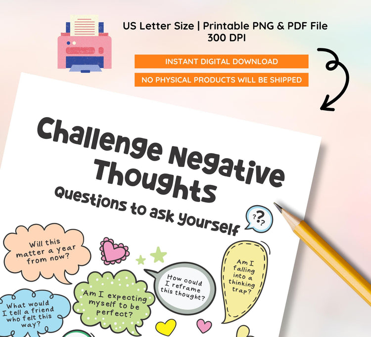 Challenge Negative Thoughts Coloring Poster
