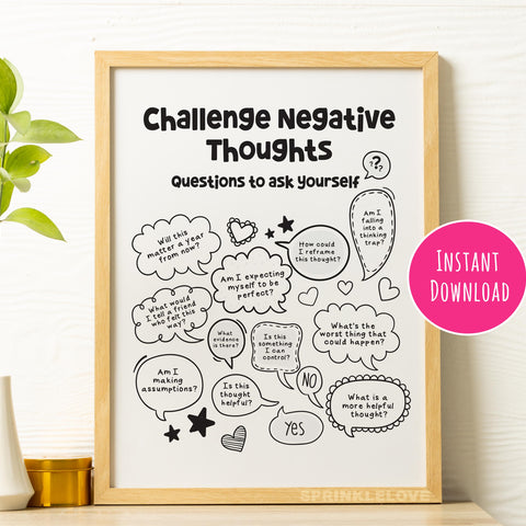 Challenge Negative Thoughts Coloring Poster