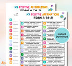 A-Z Positive Affirmations Worksheet: Kids & Teens Mental Health (Digital Download)