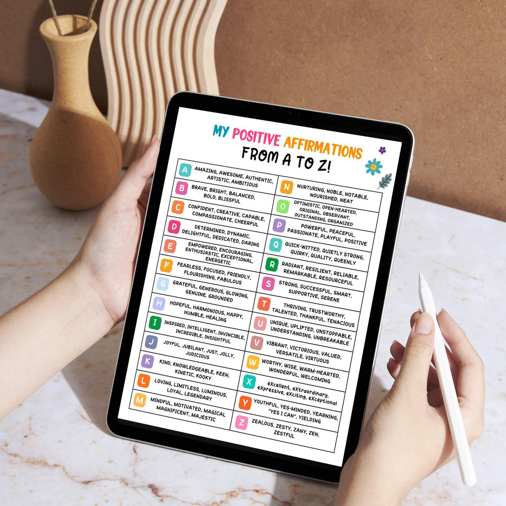 A-Z Positive Affirmations Worksheet: Kids & Teens Mental Health (Digital Download)