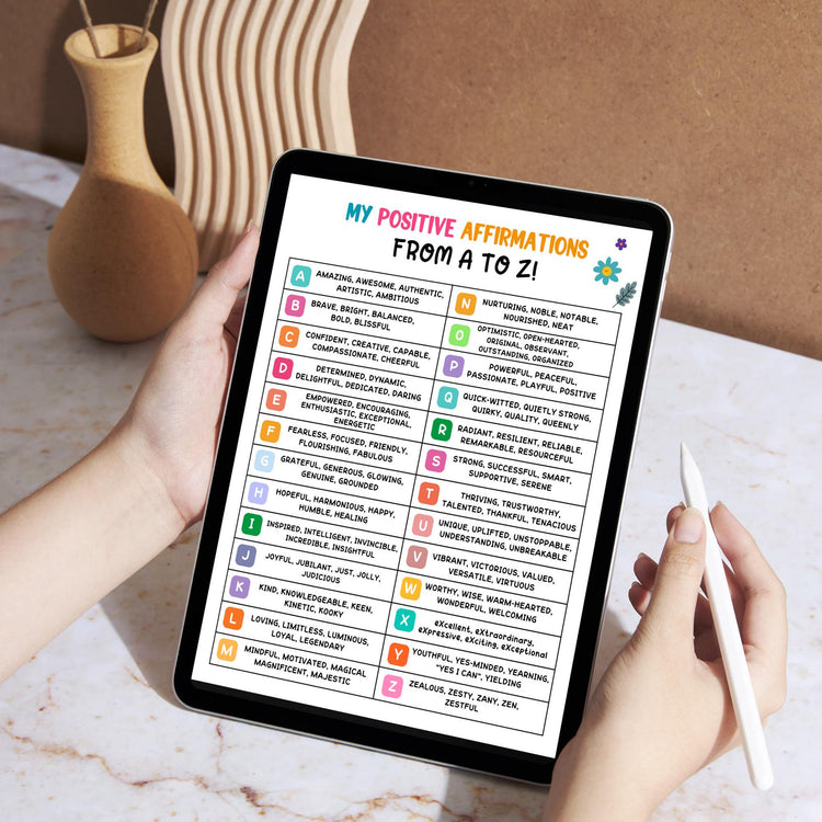 A-Z Positive Affirmations Worksheet: Kids & Teens Mental Health (Digital Download)