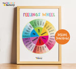 Feelings Wheel Chart: Kids Emotions, Mental Health Poster (Instant Download, PDF & PNG Files)