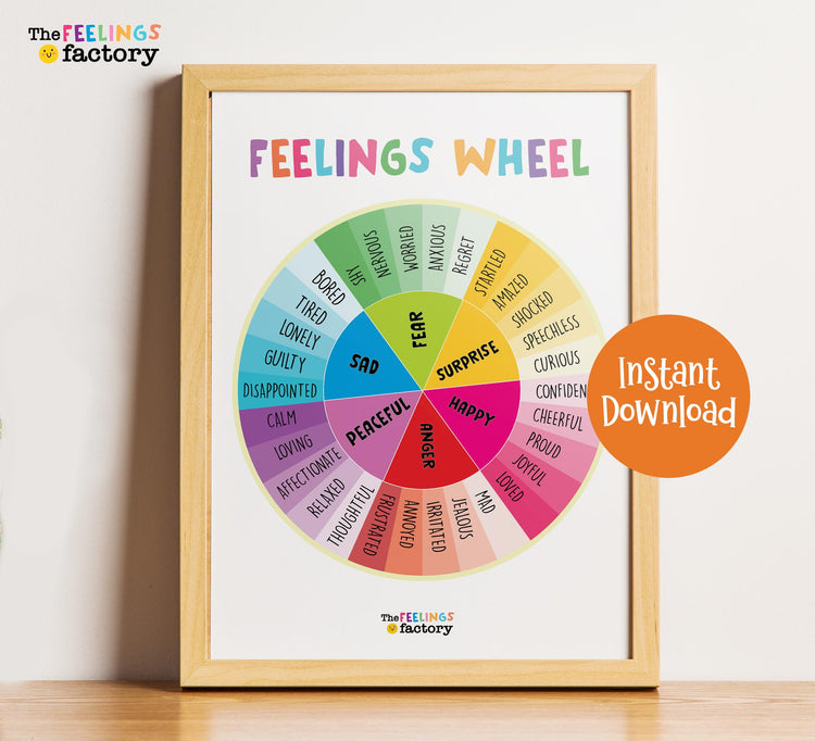 Feelings Wheel Chart: Kids Emotions, Mental Health Poster (Instant Download, PDF & PNG Files)