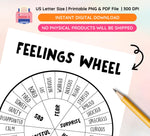 Feelings Wheel Chart: Kids Emotions, Mental Health Poster (Instant Download, PDF & PNG Files)
