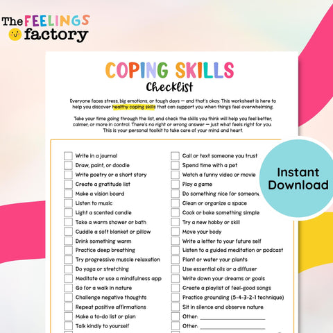 Coping Skills Checklist, Coping Strategy Tips, Grounding Techniques, Mental Health Worksheets, Instant Download