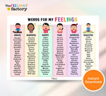Feelings Vocabulary Poster: Social Emotional Learning Chart (Instant Download)