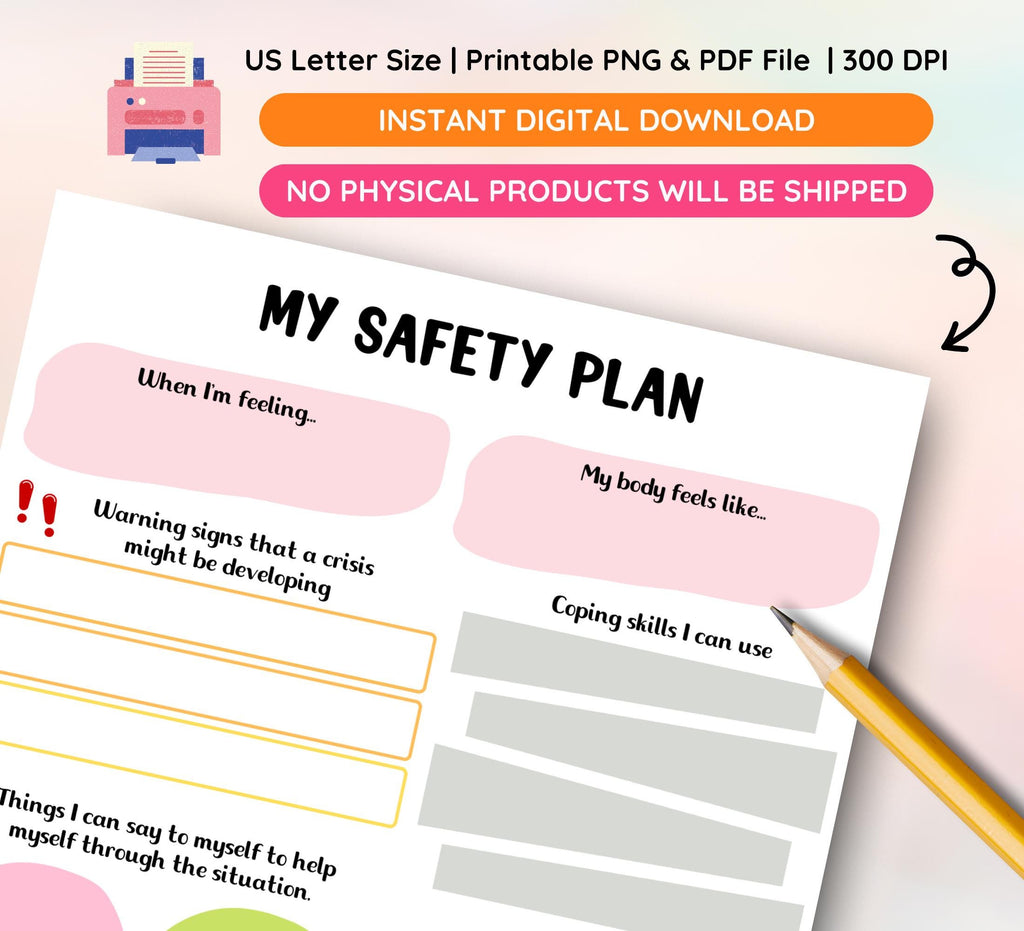 Mental Health Safety Plan Worksheet, Crisis Support Tool (Instant Download)