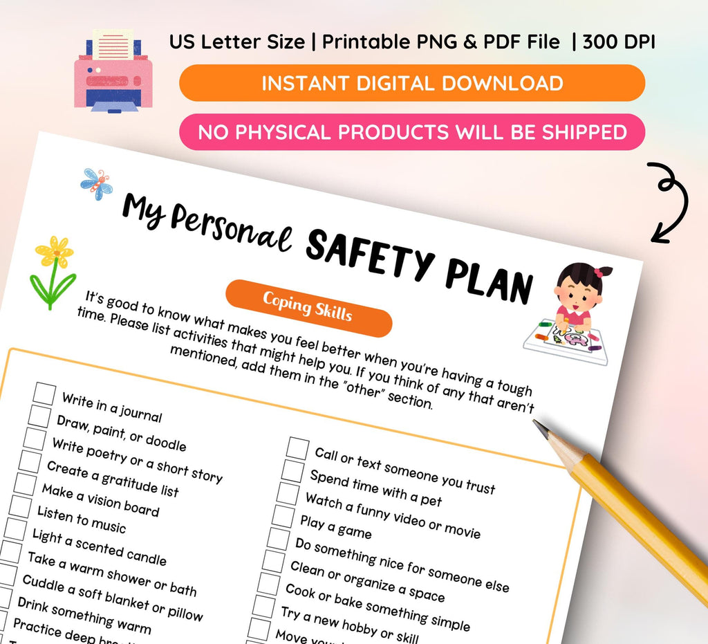 Mental Health Safety Plan Worksheet, Crisis Support Tool (Instant Download)