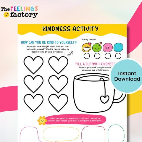 Kindness Activity Worksheet: Fill Your Cup with Positivity (Digital Download)