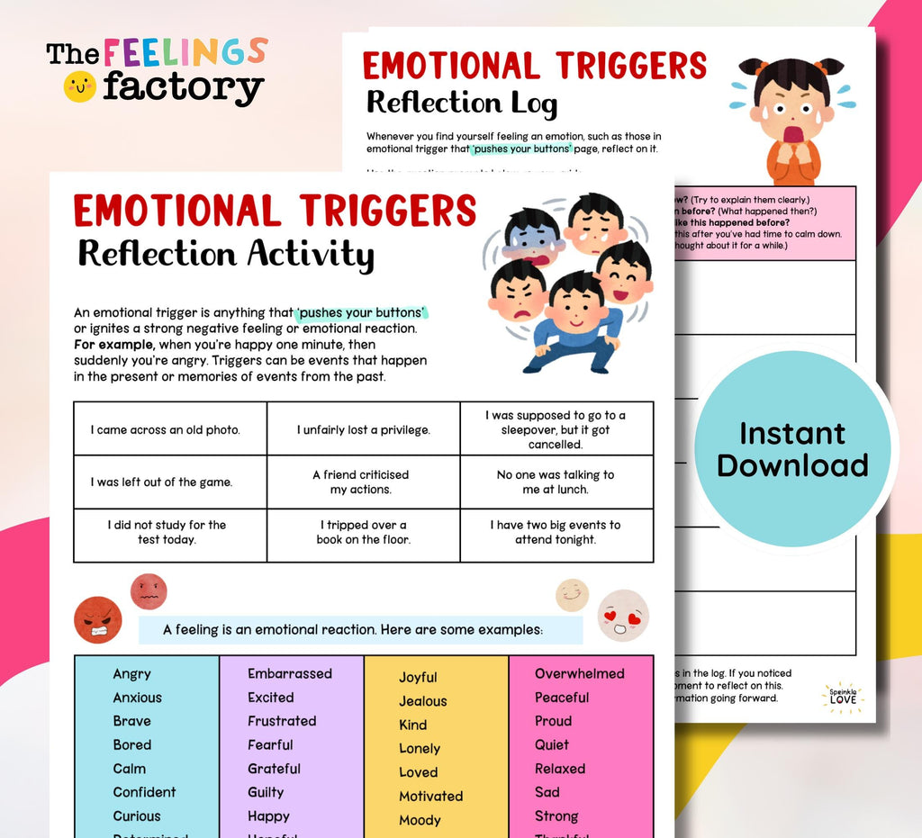 Emotional Triggers Worksheet: Coping Skills & Emotion Management (Instant Download)