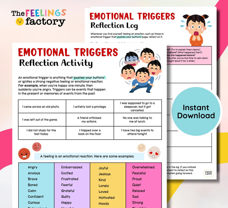 Emotional Triggers Worksheet: Coping Skills & Emotion Management (Instant Download)