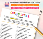Coping Skills Checklist, Coping Strategy Tips, Grounding Techniques, Mental Health Worksheets, Instant Download