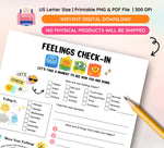 Feelings Check-In Worksheet: Social Emotional Learning, Self Regulation (PDF Download)