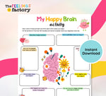 Happy Brain Activity Worksheets, Self-Love, Positivity & Gratitude Prompts, Emotional Regulation, Mental Health Journal, Instant Download