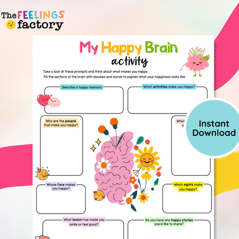 Happy Brain Activity Worksheets, Self-Love, Positivity & Gratitude Prompts, Emotional Regulation, Mental Health Journal, Instant Download