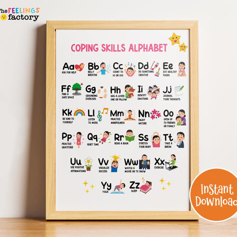 Coping Skills Alphabet Poster: Calming Strategies for Kids (PDF Downloadable Print