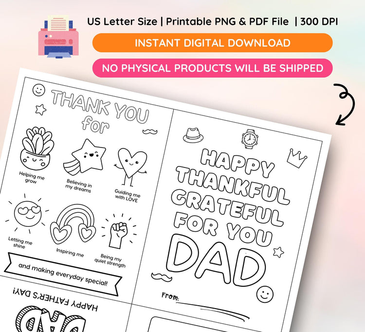 Father's Day Coloring Card: Mindful Kids Activity (PNG & PDF Files)