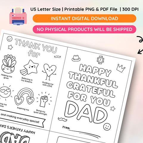 Father's Day Coloring Card: Mindful Kids Activity (PNG & PDF Files)
