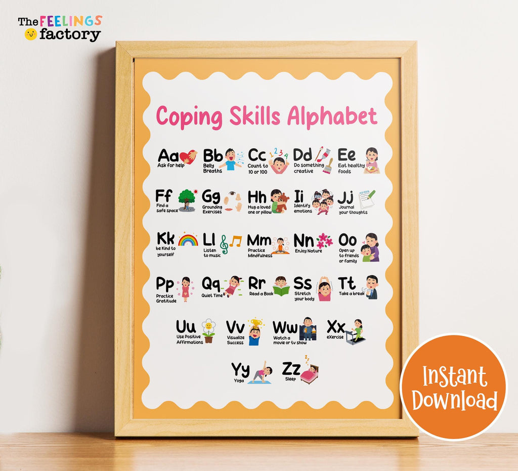 Coping Skills Alphabet Poster: Calming Strategies for Kids (PDF Downloadable Print