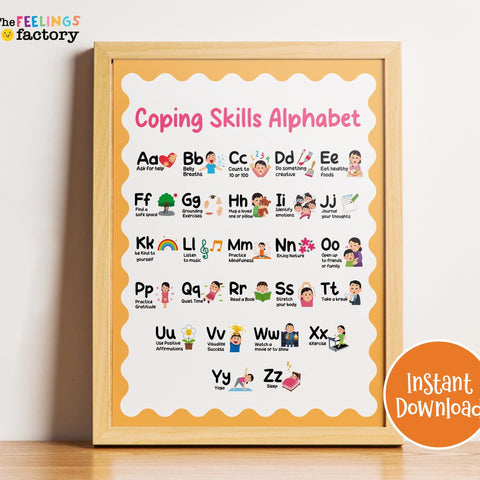 Coping Skills Alphabet Poster: Calming Strategies for Kids (PDF Downloadable Print