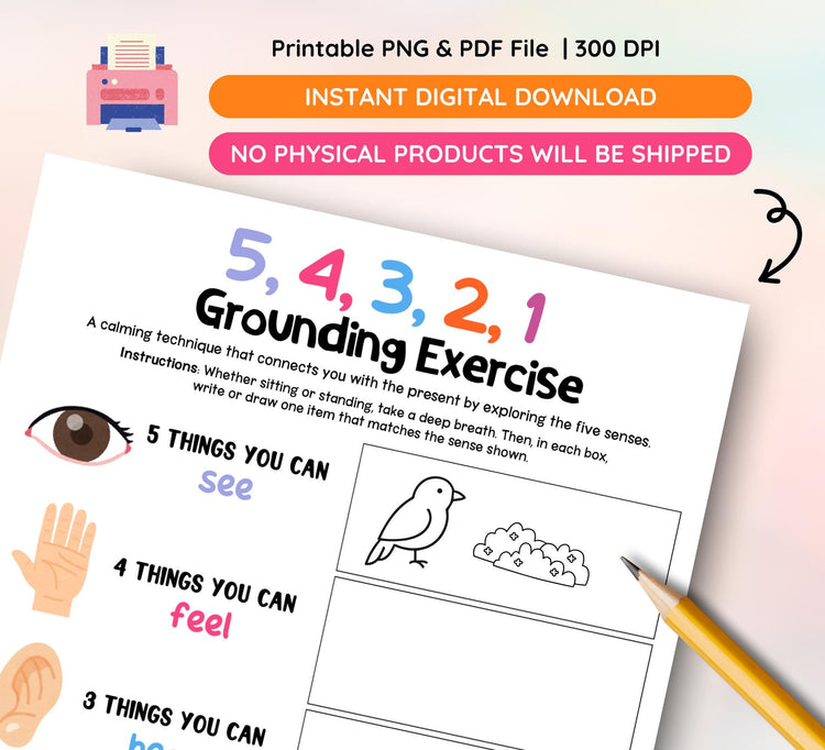 Grounding Exercise Worksheet: Mindfulness for Anxiety & PTSD (Printable PDF)
