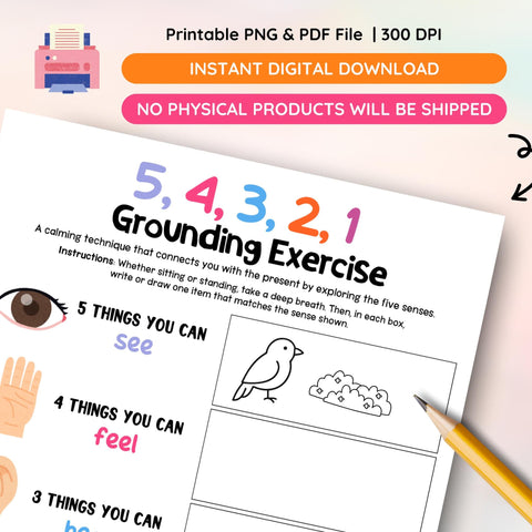 Grounding Exercise Worksheet: Mindfulness for Anxiety & PTSD (Printable PDF)