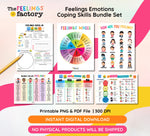 Feelings Emotions Coping Skills Bundle Set, SEL Activities, School Counseling, Feelings Wheel, Emotional Regulation Tools, Instant Download