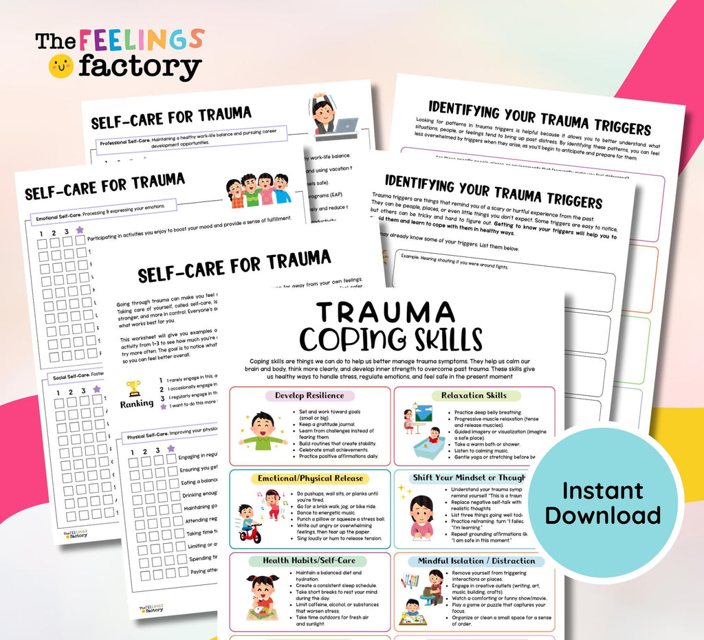 Trauma Coping Skills Worksheets: Mental Health, Self-Care (PDF Download)