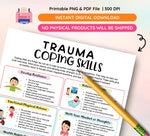 Trauma Coping Skills Chart: PTSD Recovery, Therapy Handout (PDF & PNG Instant Download