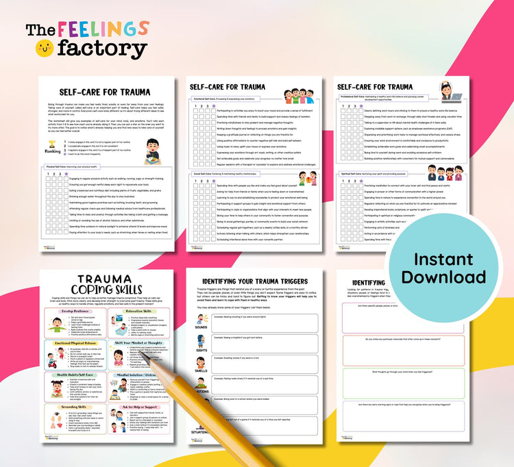 Trauma Coping Skills Worksheets: Mental Health, Self-Care (PDF Download)