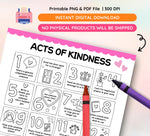 Acts of Kindness Worksheet: Kids Gratitude Journal (Digital Download PDF)
