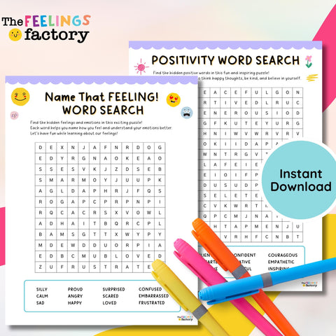 Positivity & Feelings Word Search Puzzles: Kids' Emotional Learning (Digital Download)