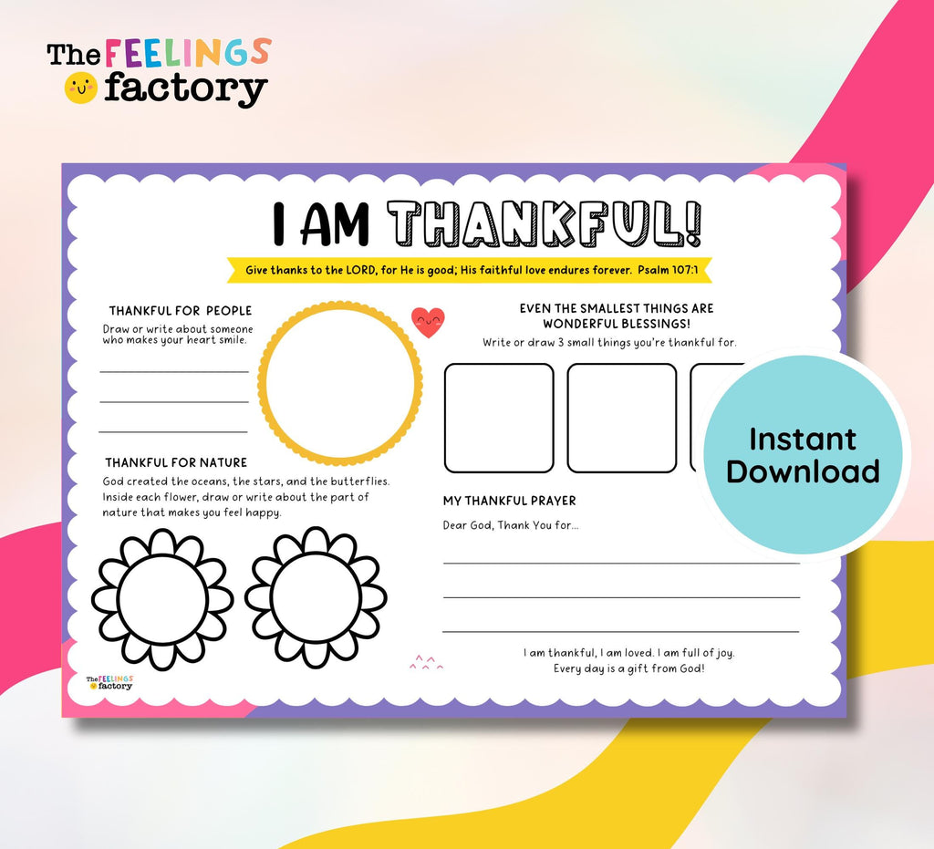 Christian Kids Printables, Self-Esteem & Gratitude Activities, Positive Affirmations, Therapy Worksheets, Bible Activity (Digital Download)