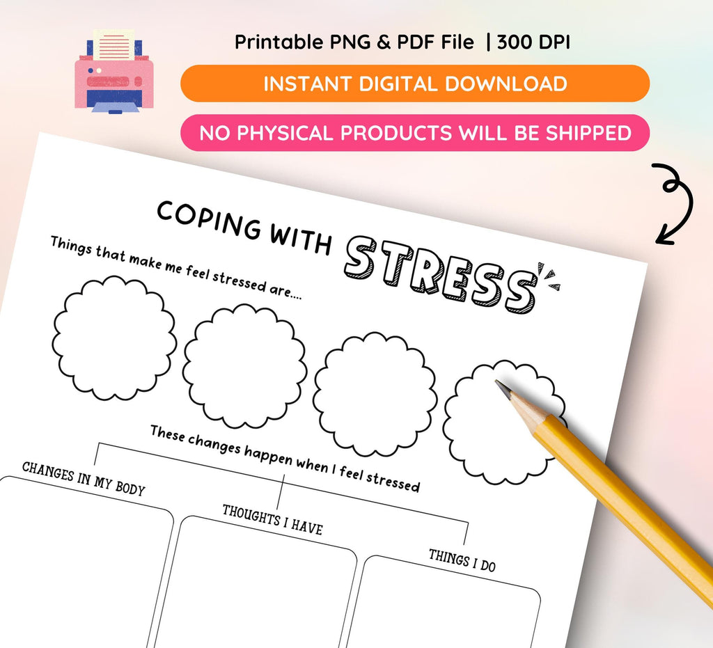 Stress Management Workbook, Therapy Worksheets (Fillable PDF)