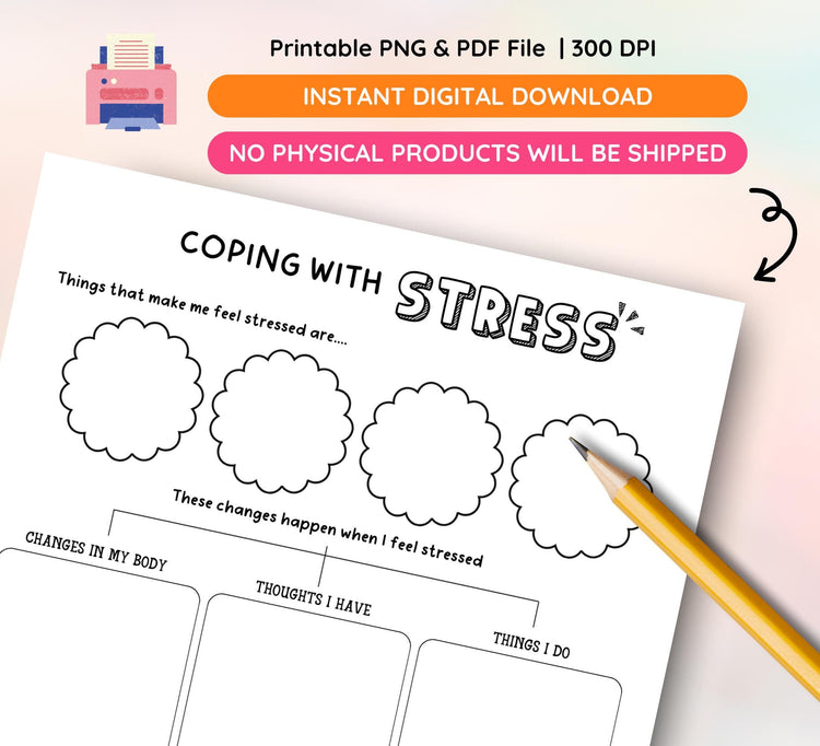 Stress Management Workbook, Therapy Worksheets (Fillable PDF)