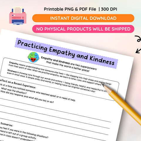 Empathy and Kindness Worksheet, Social Emotional Learning (Digital Download)
